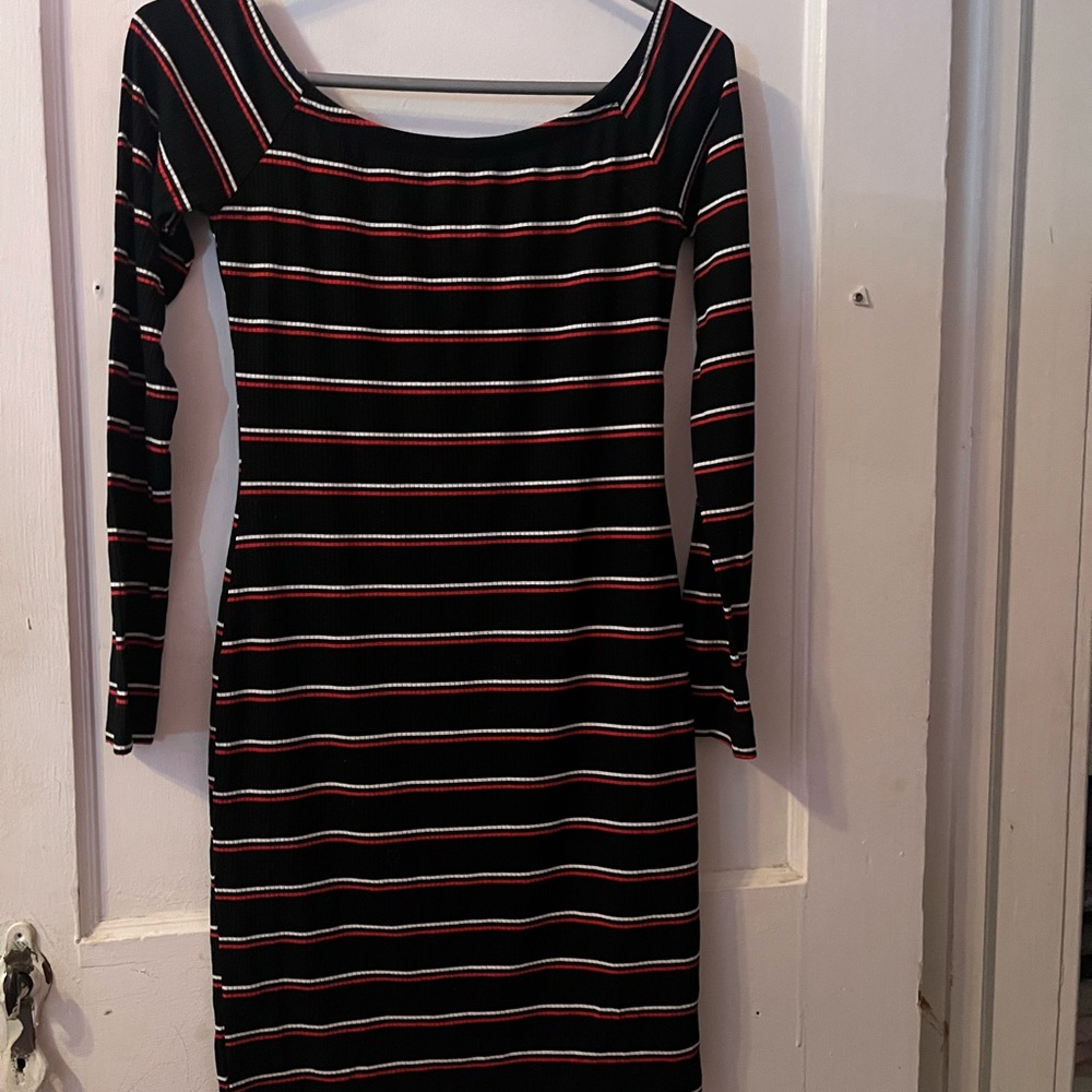 Black Bodycon High Low Dress with Long Sleeves and Scoop Neck